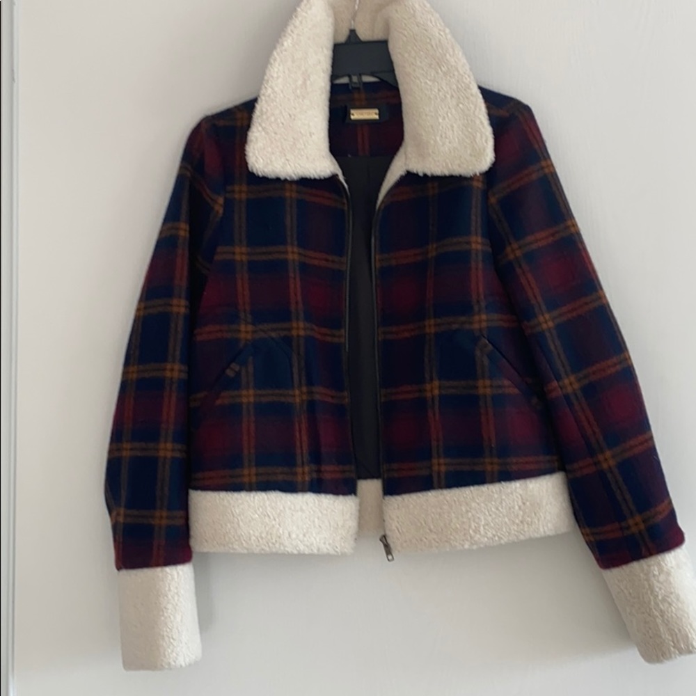 Greylin Plaid and Shearling Moto Jacket